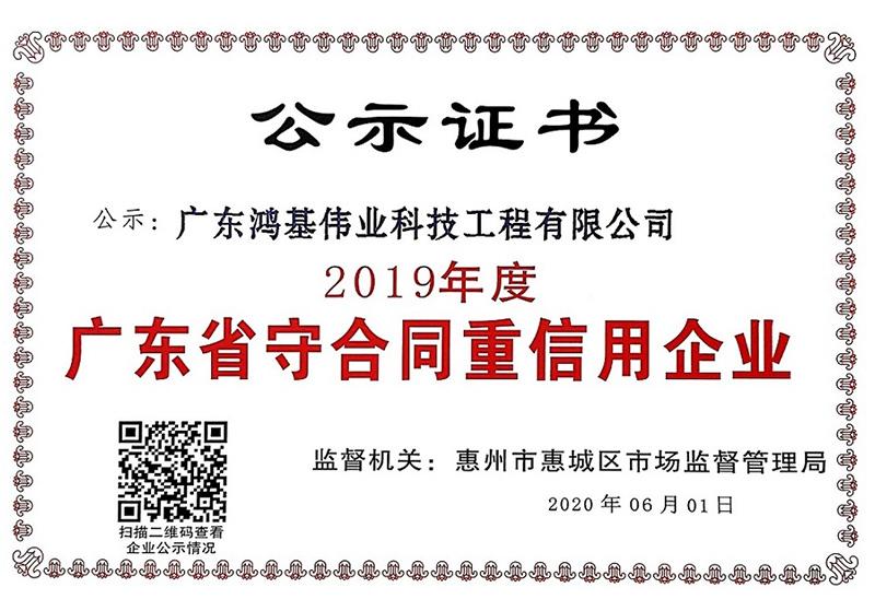2019年度守合同重信用企业证书
