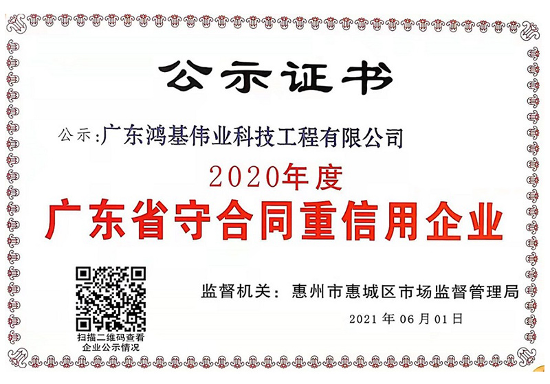 2020年度守合同重信用企业证书