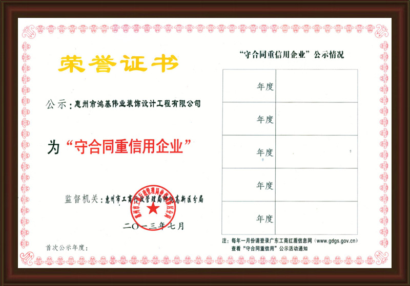 2012年度守合同重信用企业证书