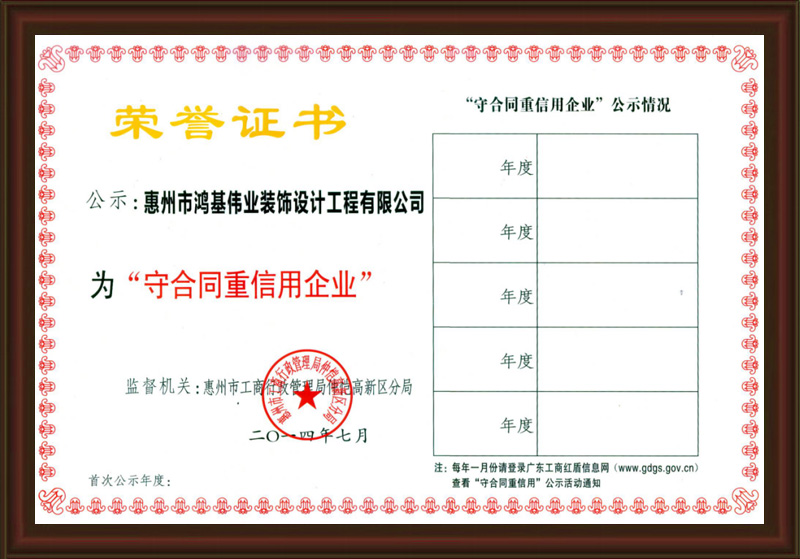 2013年度守合同重信用企业证书